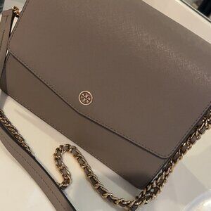 Tory Burch Robinson Convertible Shoulder Bag Gray Heron